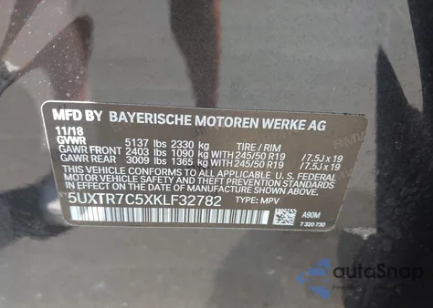 2019 BMW X3 Sdrive30I из США, поврежденный, VIN 5UXTR7C5XKLF32782